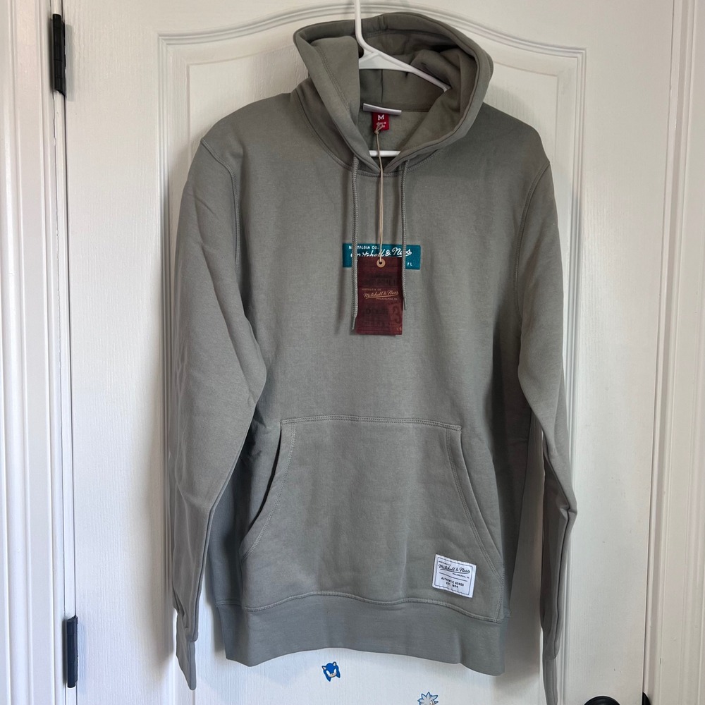 Mitchell & Ness Mens Grey Branded M&N Box Logo Hoody Sweatshirt Size Medium NWT